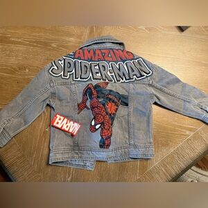 NWT Marvel Spider Man Jean Jacket Gray Denim Coat Logo Print Kids Boys Size 3T